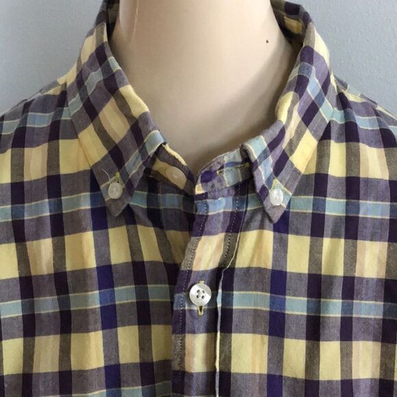 J. Crew purple/yellow/blue button down shirt, Med - Picture 3 of 6